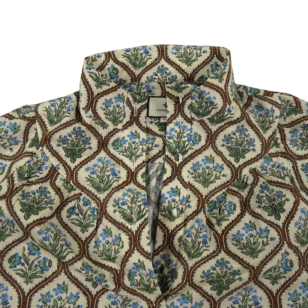 Tuckernuck Porcelain Bouquet Corrigan Blouse Medium Trellis Block Print Top - Picture 1 of 12